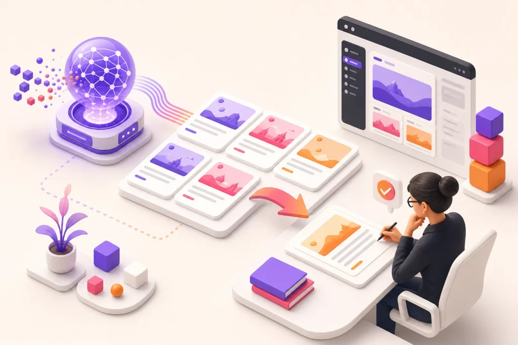 AI translation engine and human linguist collaborating on a WordPress client site
