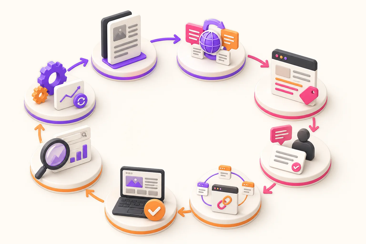 Eight-stage multilingual WordPress SEO workflow from source page to monitoring