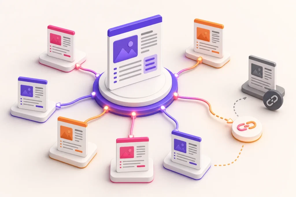 WordPress content cluster connected by a clear network of contextual internal links